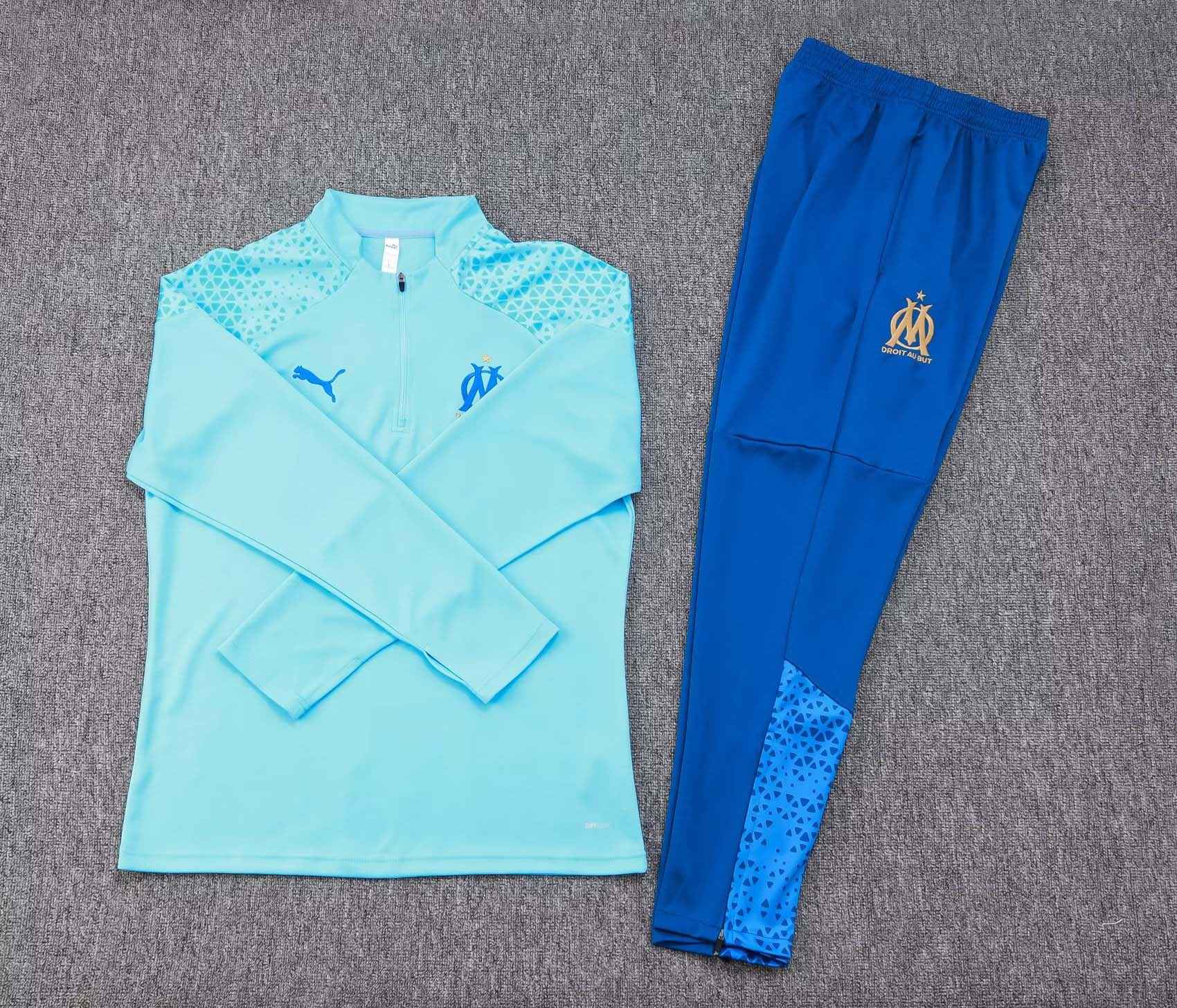 2023/2024 Olympique de Marseille Half-Pull Training Suit Light blue Football Jersey Set-mysite Custom Football Kit- Nextkits