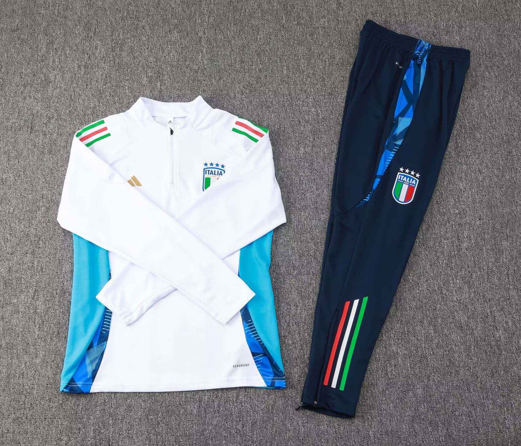 2024 Italy Half-Pull Training Suit White Soccer Shirt Set-mysite Custom Football Kit- Nextkits