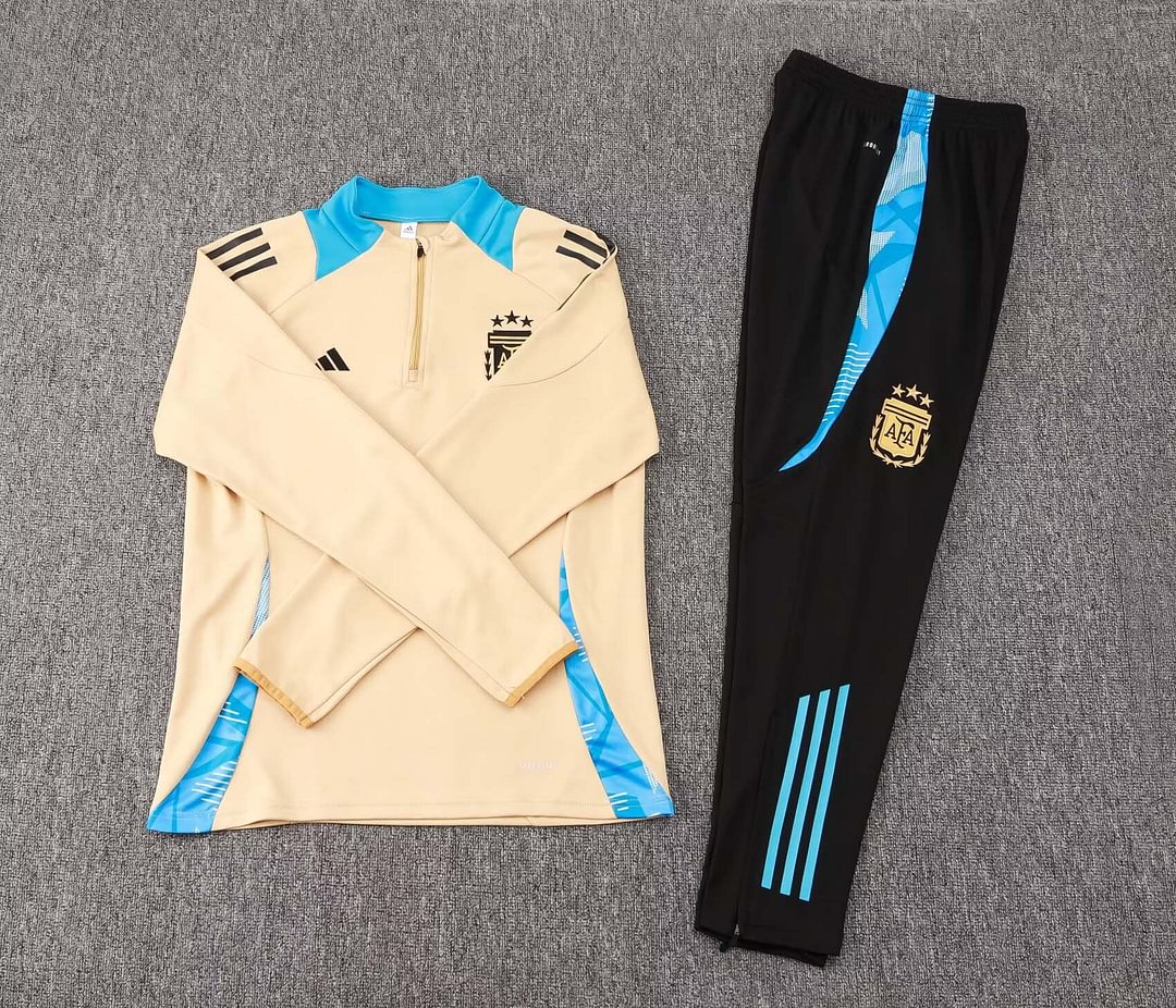 2024 Argentina Half-Pull Training Suit Khaki Football Shirt Set-mysite Custom Football Kit- Nextkits