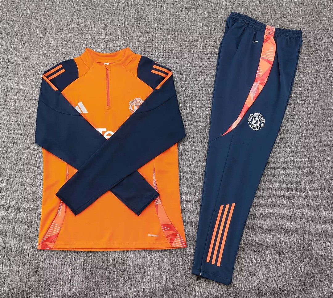 24/25 Manchester United Half-Pull Training Suit Orange Football Shirt Set-mysite Custom Football Kit- Nextkits