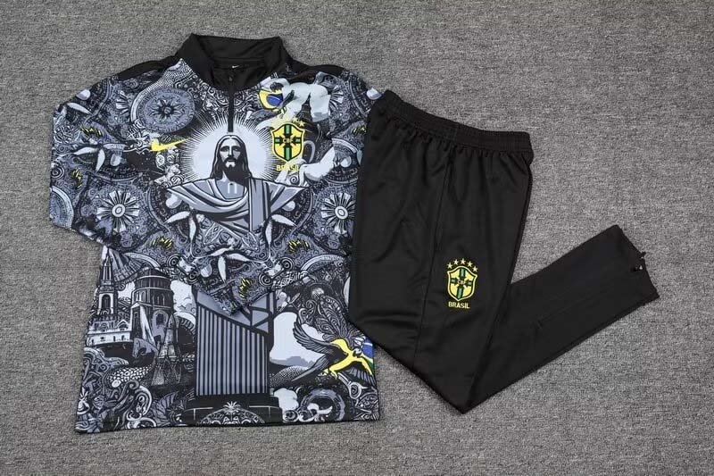 2024 Brazil Half-Pull Training Suit Special Edition Jesus Black Football Shirt Set-mysite Custom Football Kit- Nextkits