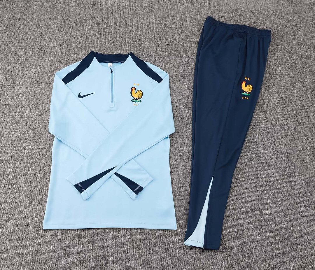 2024 France Half-Pull Training Suit Baby blue Football Shirt Set-mysite Custom Football Kit- Nextkits