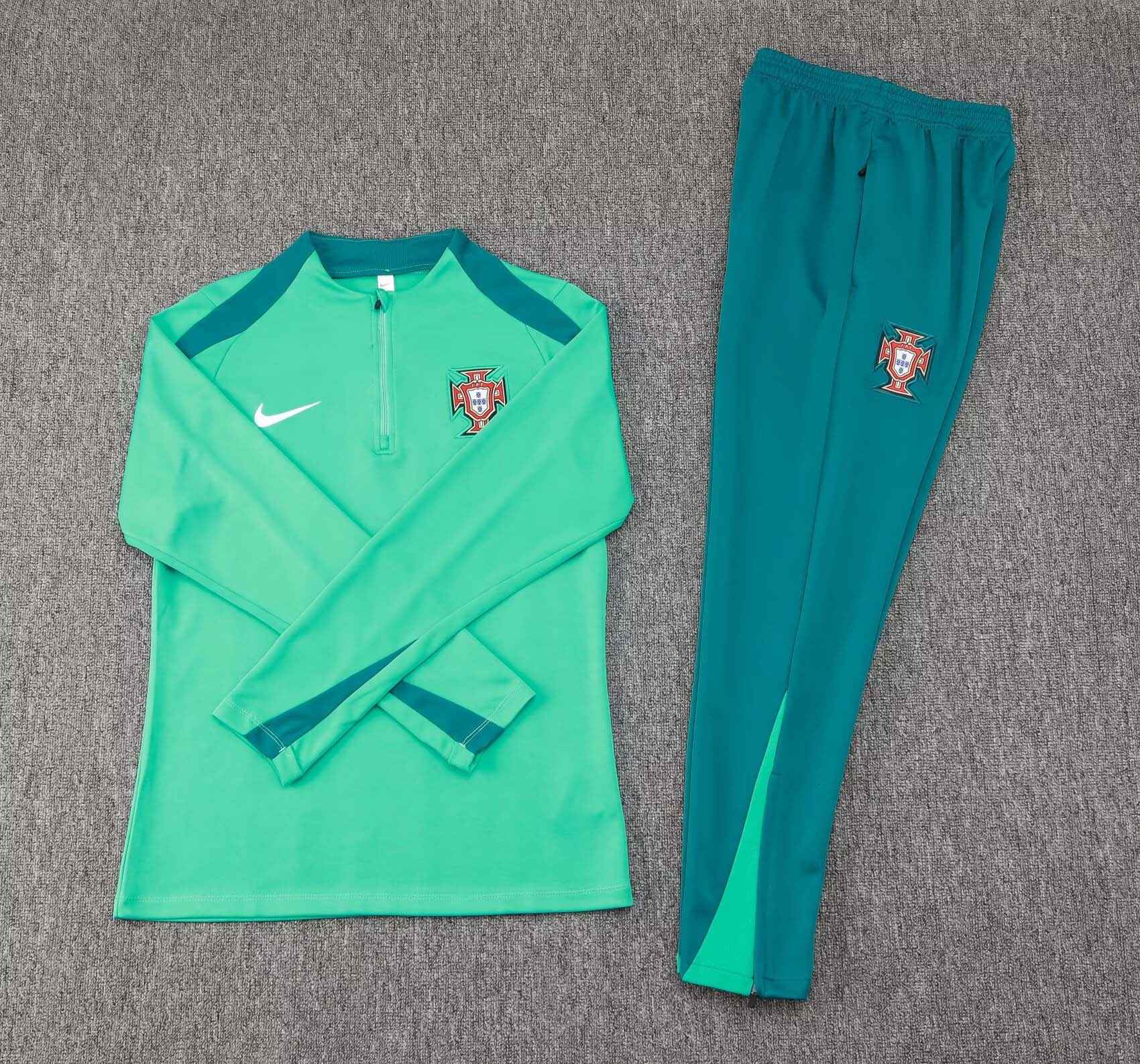 2024 Portugal Half-Pull Training Suit Green Football Shirt Set-mysite Custom Football Kit- Nextkits