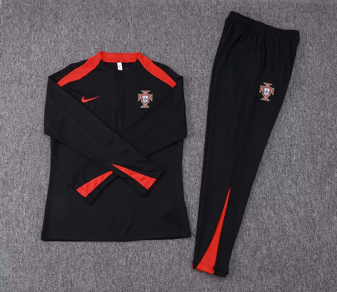 2024 Portugal Half-Pull Training Suit Black Football Shirt Set-mysite Custom Football Kit- Nextkits