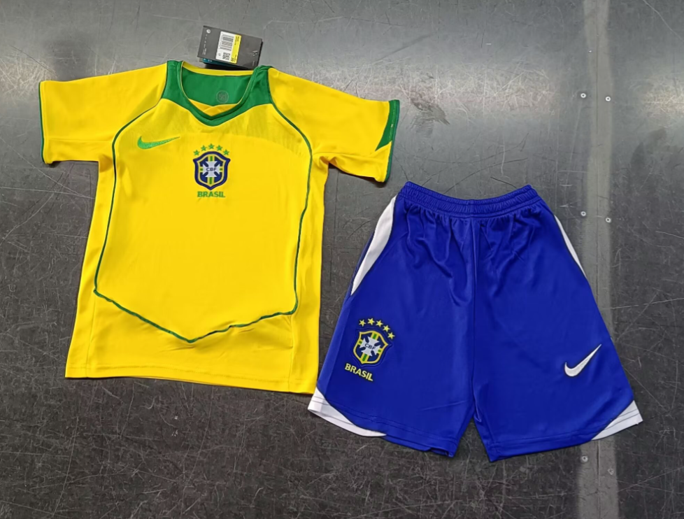 2004 Retro Brazil Home Football Shirt Kids Size Suit-mysite Custom Football Kit- Nextkits